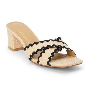 Coconuts by Matisse Beige Woven Mule with Black Rickrack Trim